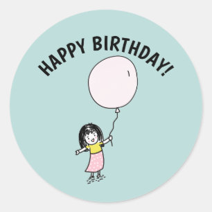 STICKER ROND JEUX ANNIVERSAIRE PETITE FILLE AVEC BALLOON STICKE
