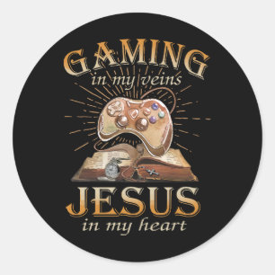 Sticker Rond Jeux dans mes veines, Jésus dans mon cœur