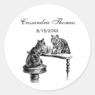 Sticker Rond Jeux de société : Deux chats jouant une partie d'é