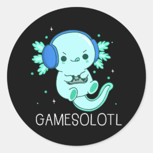 Sticker Rond Jeux Kawaii Axolotl Axolotl Joueur