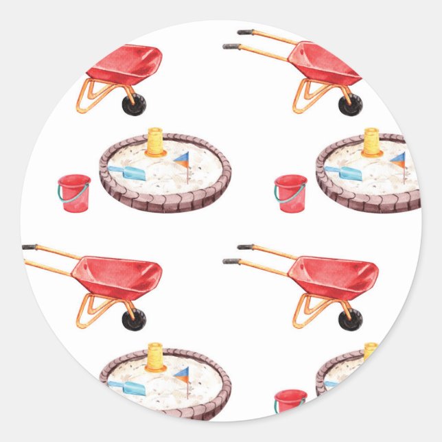 Sticker Rond Jeux Parc Anniversaire Sand Box Party (Devant)