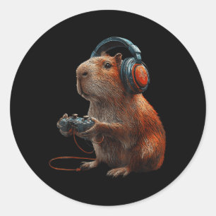 Sticker Rond Jeux Vidéo Capybara Graphique Drôle Pour Gamer