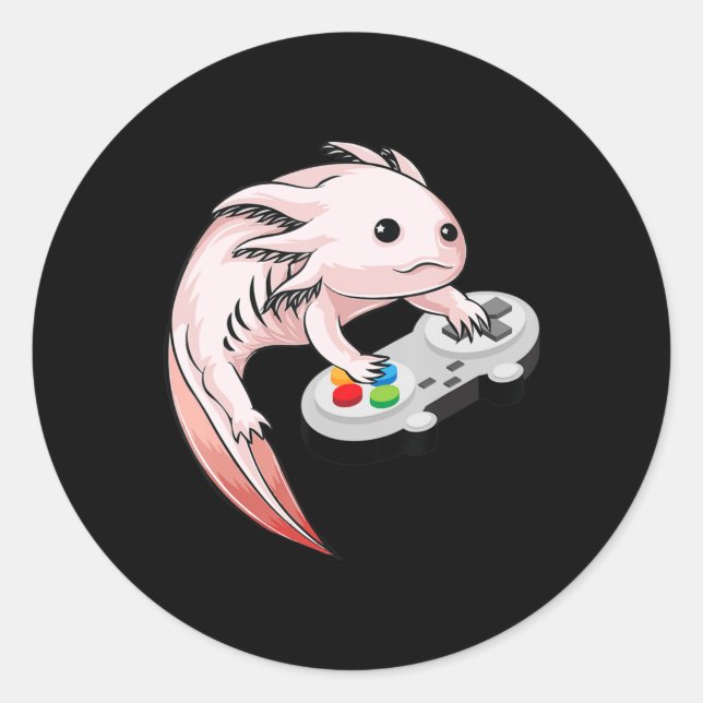 Sticker Rond Jeux vidéo Gamesolotl Axolotl Jeux Kawaii Anime (Devant)