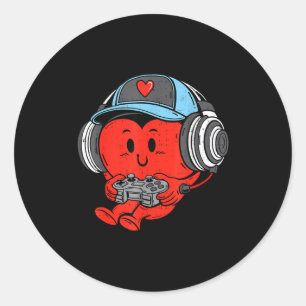 Sticker Rond Jeux Vidéo Joueur Cœur Saint Valentin Jeux Vidéo G