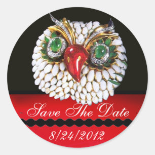 Sticker Rond JEWEL OWL Gold, Émeraude verte, opale