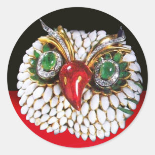 Sticker Rond JEWEL OWL Gold, Émeraude verte, opale