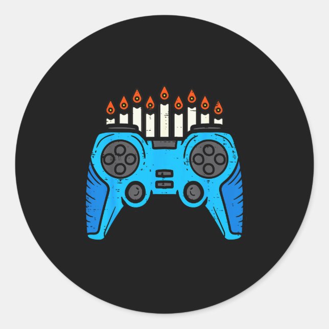 Sticker Rond Jewish Video Game Gamer Hanukkah Chanukah Men Boy  (Devant)