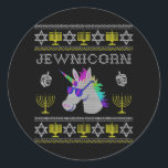 Sticker Rond Jewnicorn Funny Jewish Unicorn Hanoukka Chanukah<br><div class="desc">Jewnicorn Funny Jewish Unicorn Hanoukka Chanukah</div>