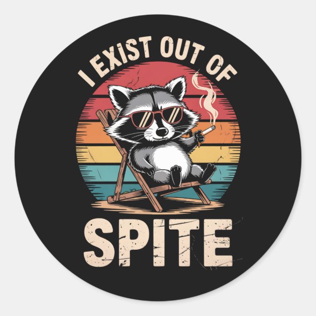 Sticker Rond J'Existe De Spite Funny Raccoon Vintage (Devant)