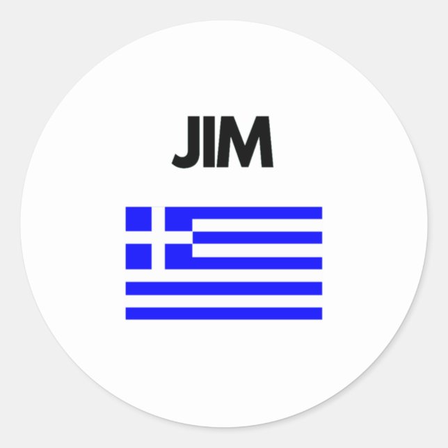 Sticker Rond Jim Nom grec avec design drapeau grec (Devant)