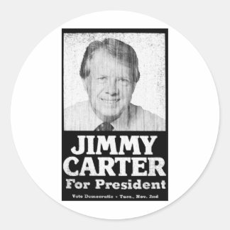 Sticker Rond Jimmy Carter En Noir Et Blanc