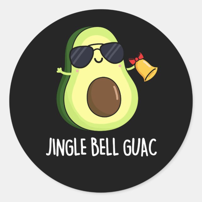 Sticker Rond Jingle Bell Guac Amusant Avocado Pun Dark BG (Devant)