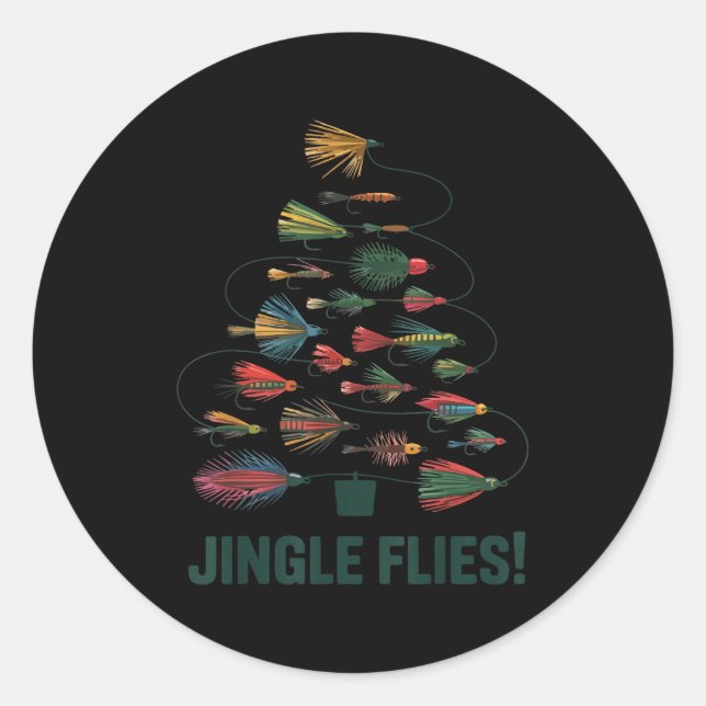 Sticker Rond Jingle Flies Funny Fly Fishing Lure Christmas Paja (Devant)