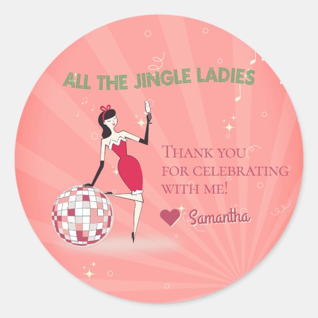 Sticker Rond Jingle Ladies Night Out Retro Disco Ball Holiday (Devant)