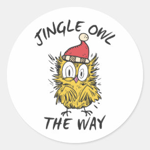 Sticker Rond Jingle Owl en chemin Funny Père Noël Owl