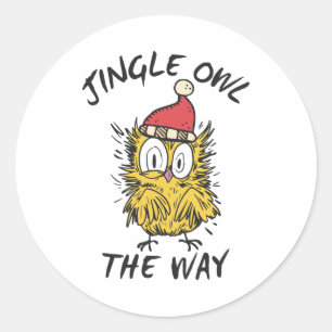 Sticker Rond Jingle Owl en chemin Funny Père Noël Owl