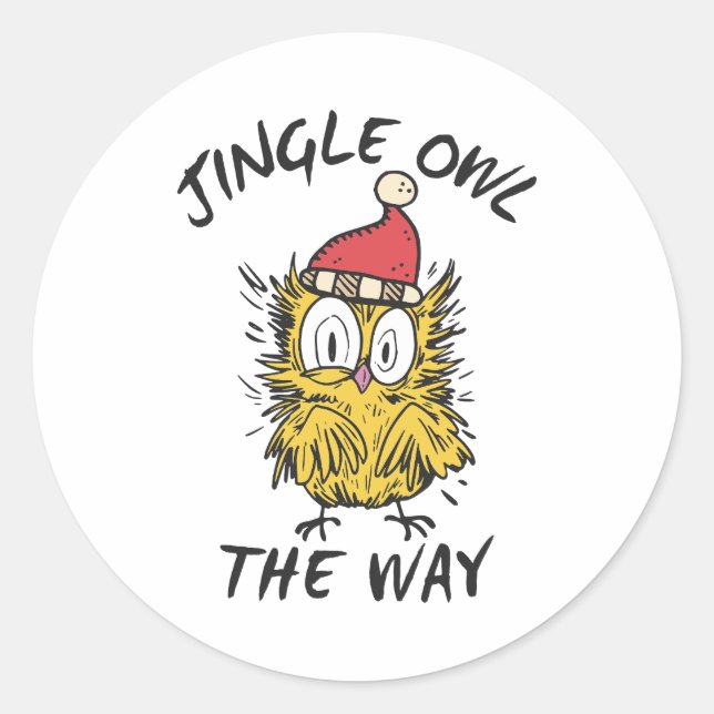 Sticker Rond Jingle Owl en chemin Funny Père Noël Owl (Devant)