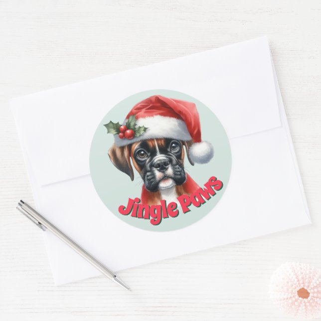 Sticker Rond Jingle Paws et Boxer Dog Joy (Enveloppe)