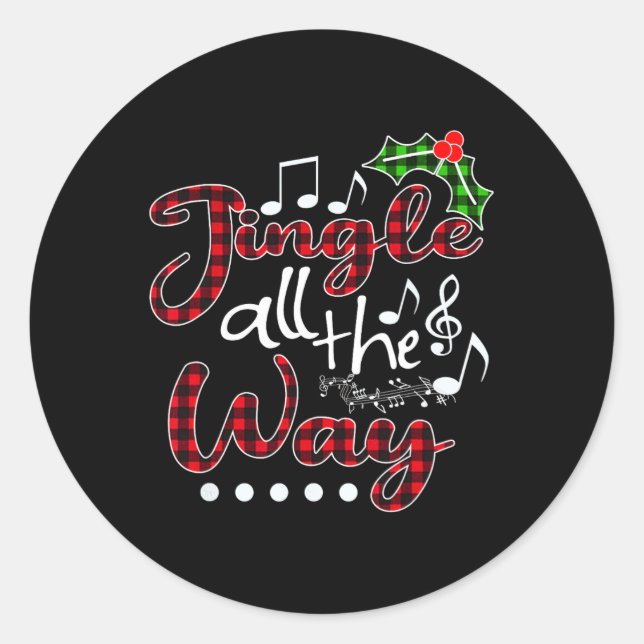 Sticker Rond Jingle Tout Le Chemin Rouge Buffalo Plaid Noël (Devant)