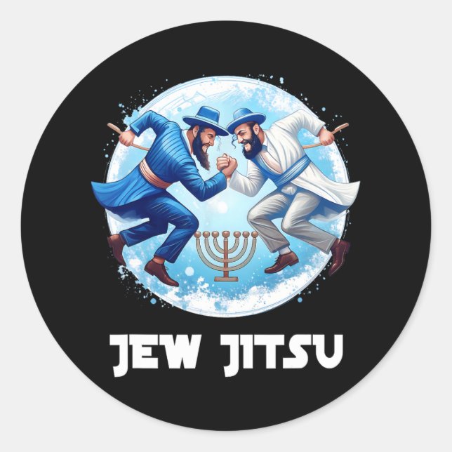 Sticker Rond Jitsu Karate Funny Hanukkah (Devant)