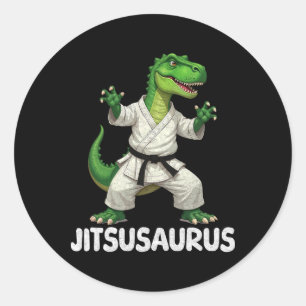 Sticker Rond Jitsusaurus Dinosaur Karaté Martial Arts Fun Enthu