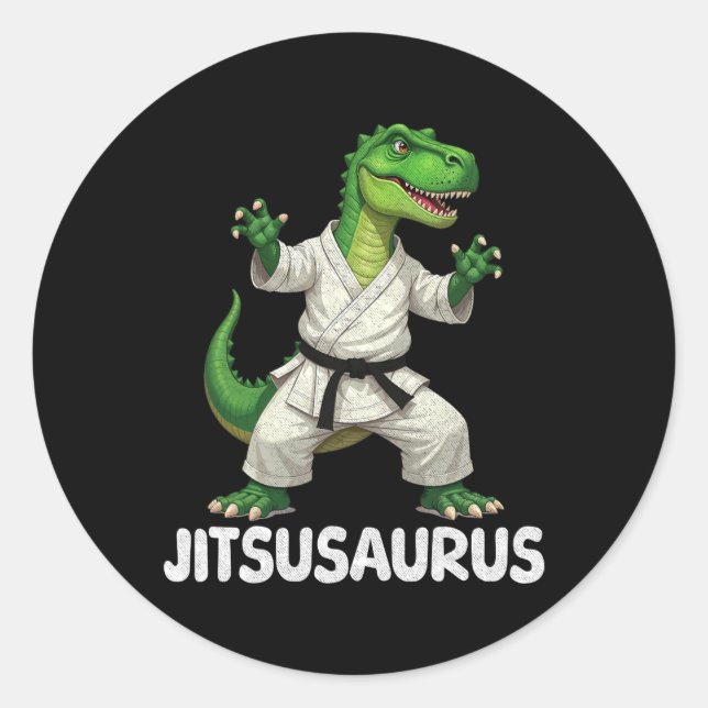 Sticker Rond Jitsusaurus Dinosaure Karaté Arts Martiaux Amuseme (Devant)