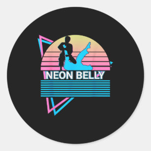 Sticker Rond Jiu Jitsu Bjj Rétro Neon Drôle Ventre