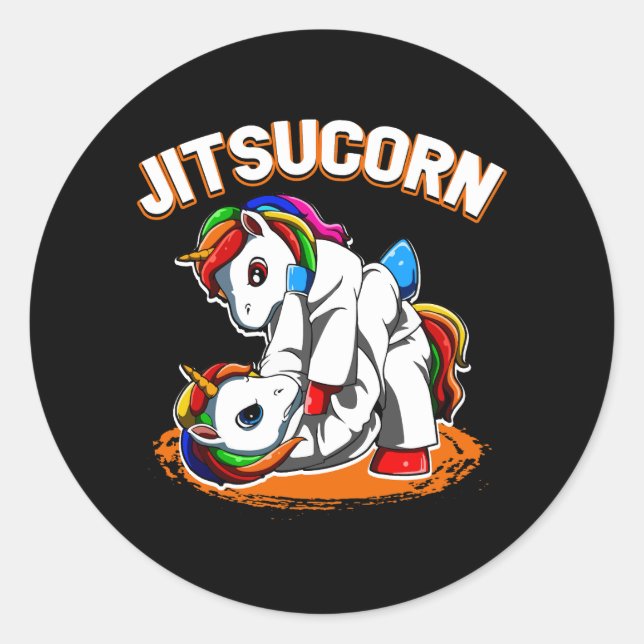 Sticker Rond Jiu Jitsu Brésil Unicorne Autodéfense Judo Mart (Devant)