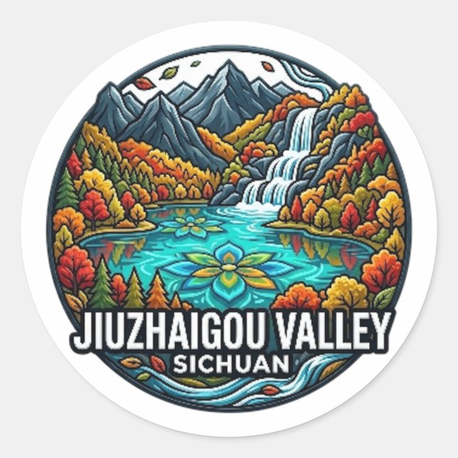 STICKER ROND JIUZHAIGOU VALLÉE SICHUAN (Devant)