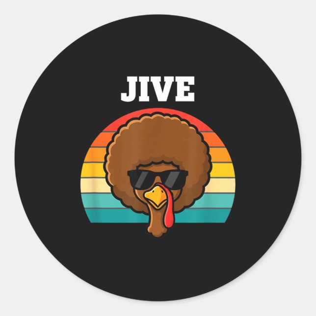 Sticker Rond Jive Turkey Afro Retro 70s Thanksgiving Turkey Day (Devant)