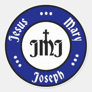 Sticker Rond JMJ : Jésus, Marie, Joseph Logo (Bleu)