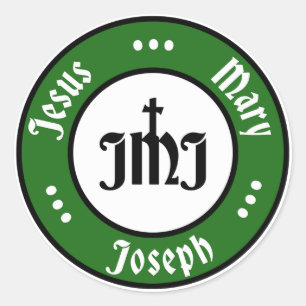Sticker Rond JMJ : Jésus, Marie, Joseph Logo (Vert)
