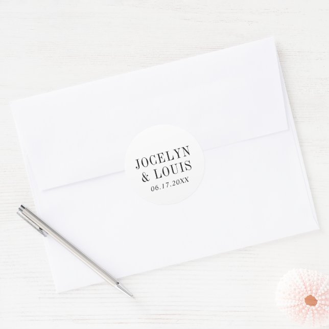 Sticker Rond Jocelyn Mariage moderne noir et blanc (Enveloppe)