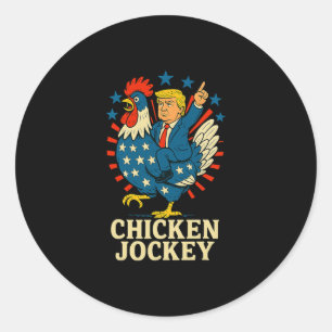 Sticker Rond Jockey de poulet Trump drôle de mème 