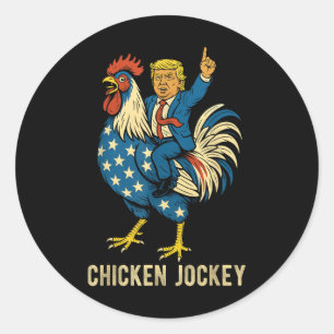 Sticker Rond Jockey de poulet Trump Mème amusant