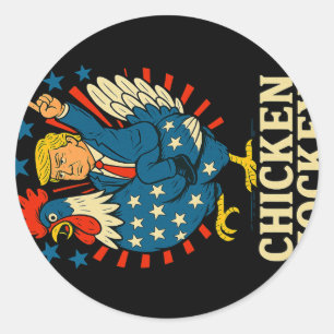 Sticker Rond Jockey de poulet Trump Mème amusant 1