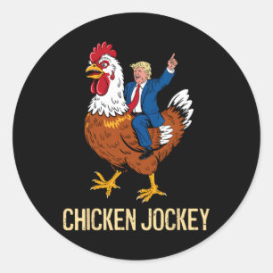 Sticker Rond Jockey de poulet Trump Mème amusant 6