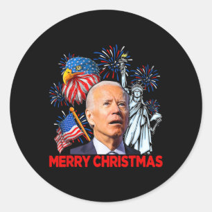 Sticker Rond Joe Biden Confus Patriotique Joyeux Noël Pour 4