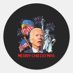 Sticker Rond Joe Biden Confus Patriotique Joyeux Noël Pour 4