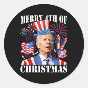Sticker Rond Joe Biden drôle Joyeux 4ème Noël 4 juillet