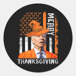 Sticker Rond Joe Biden Halloween Joyeux Thanksgiving US F