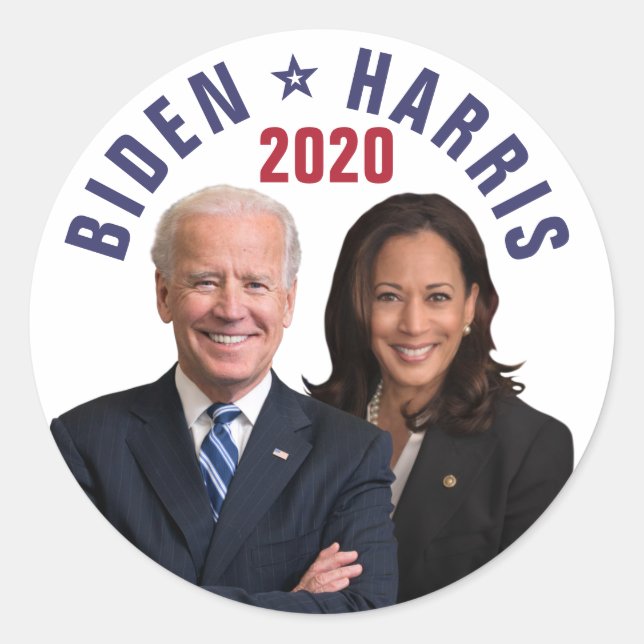 Sticker Rond Joe Biden Kamala Harris 2020 Président Vice Photos (Devant)