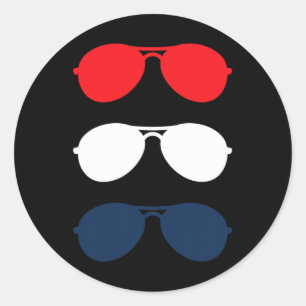 Sticker Rond Joe Biden Lunettes de soleil Rouge Blanc Bleu Bleu