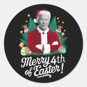 Sticker Rond Joe Biden Noël Santa Joyeux 4ème de Pâques Xmas