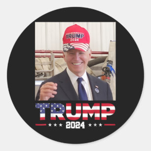 Sticker Rond Joe Biden Portant Un Casquette Trump