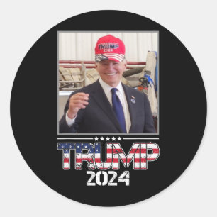 Sticker Rond Joe Biden Portant Une Élection Casquette Trump 202