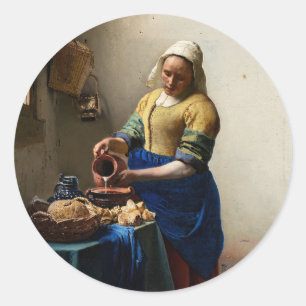 Sticker Rond Johannes Vermeer - La Milkmaid