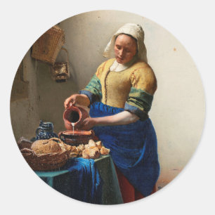 Sticker Rond Johannes Vermeer. Milkmaid. fine art vintage