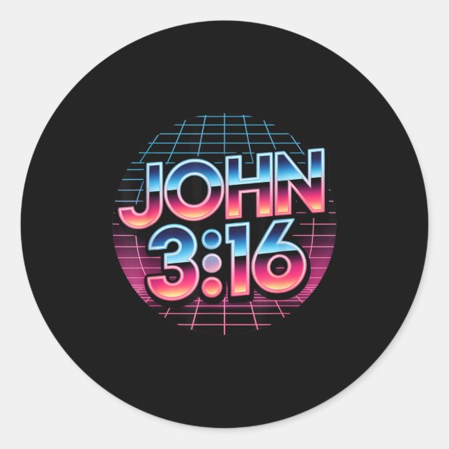 Sticker Rond John 3_16 80s Retro Christian Faith Design  (Devant)