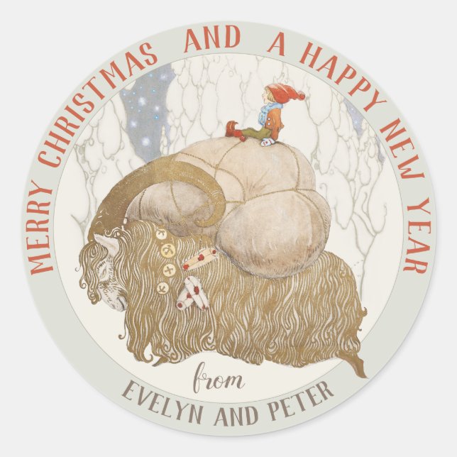 Sticker Rond John Bauer Christmas Yule chèvre Julbocken CC1028 (Devant)